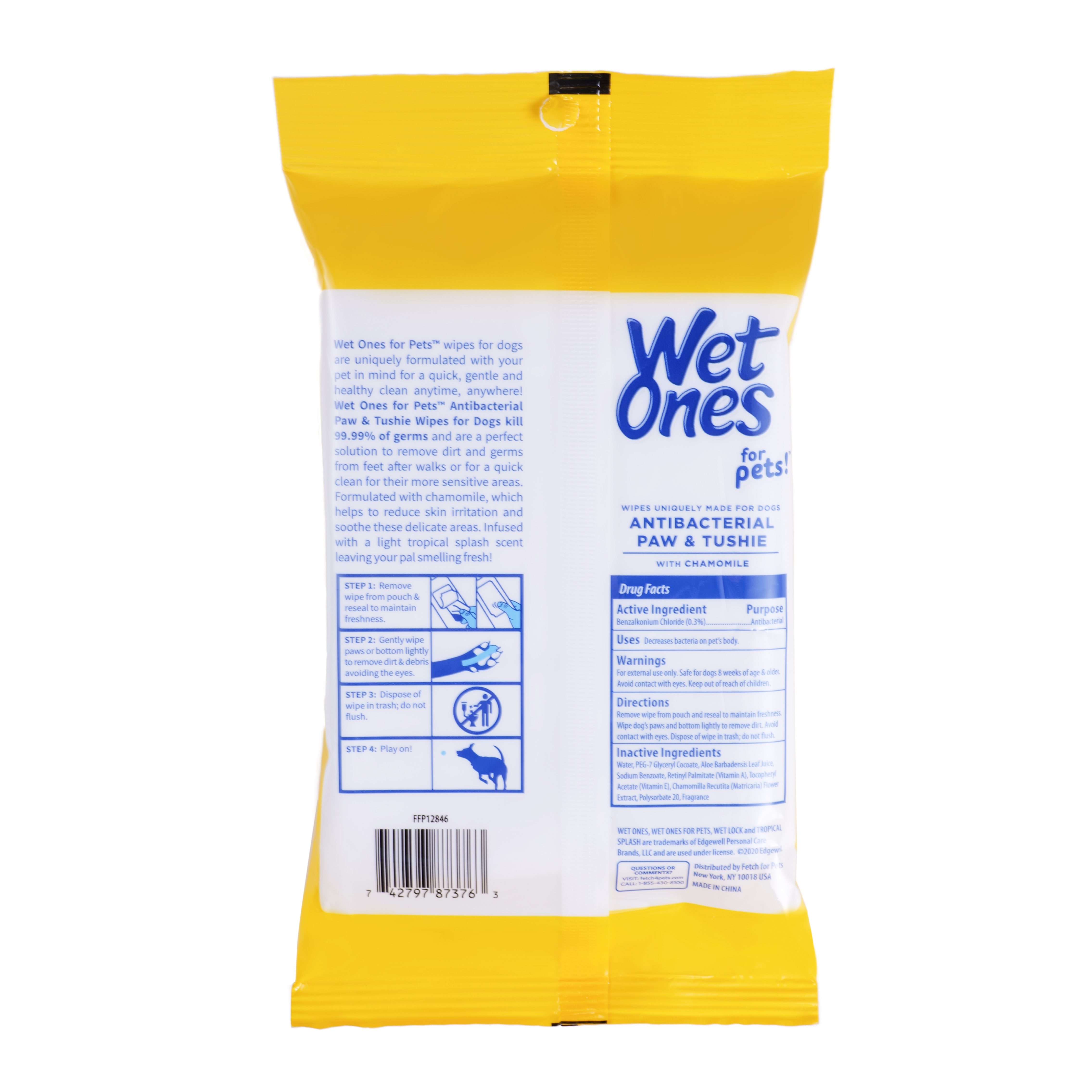 Wet Ones for Pets Antibacterial Paw & Tushie Dog Wipes With Chamomile